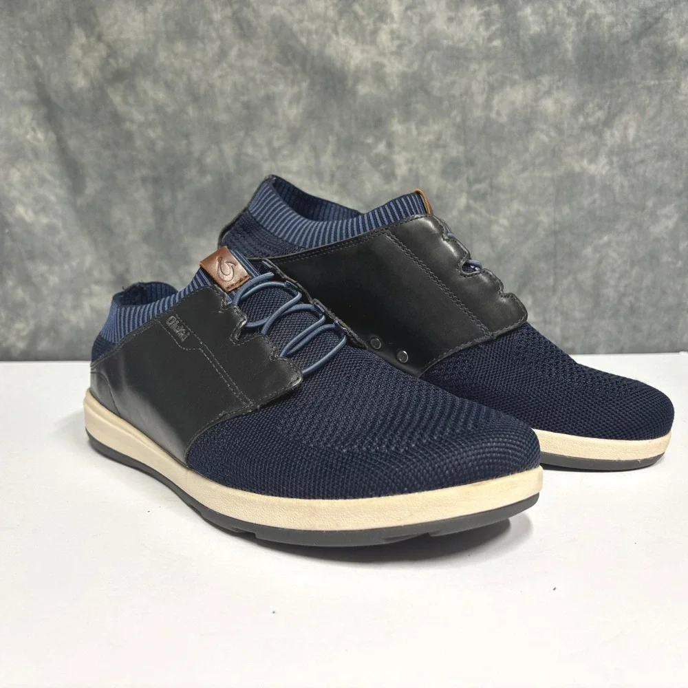 OluKai Makia Ulana Sneaker Mens 11.5 Navy Black Mesh Leather 10361-DEDE Casual